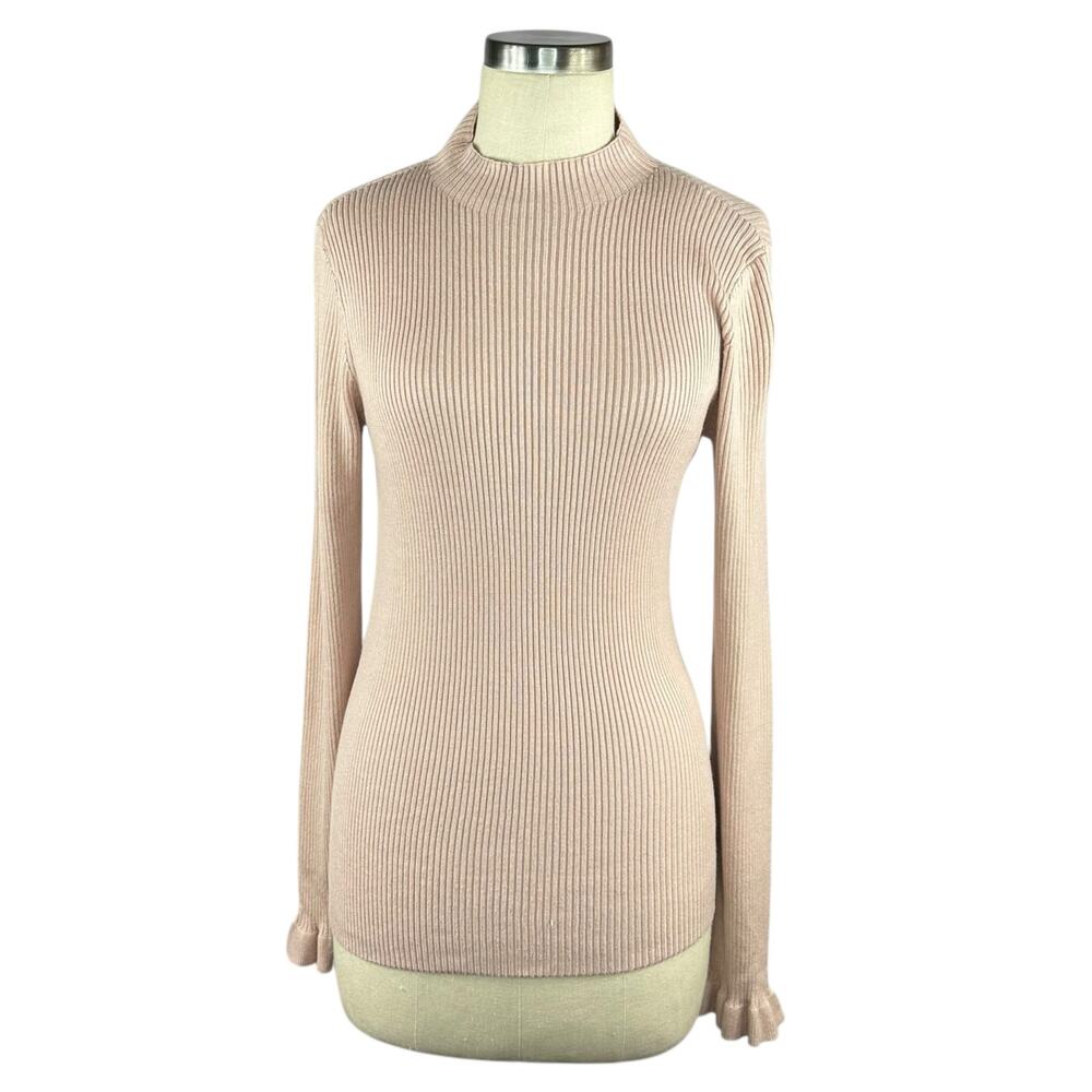RACHEL PARCELL Light Pink‎ Ribbed Knit Mock Neck Pullover Long Sleeve Sweater L